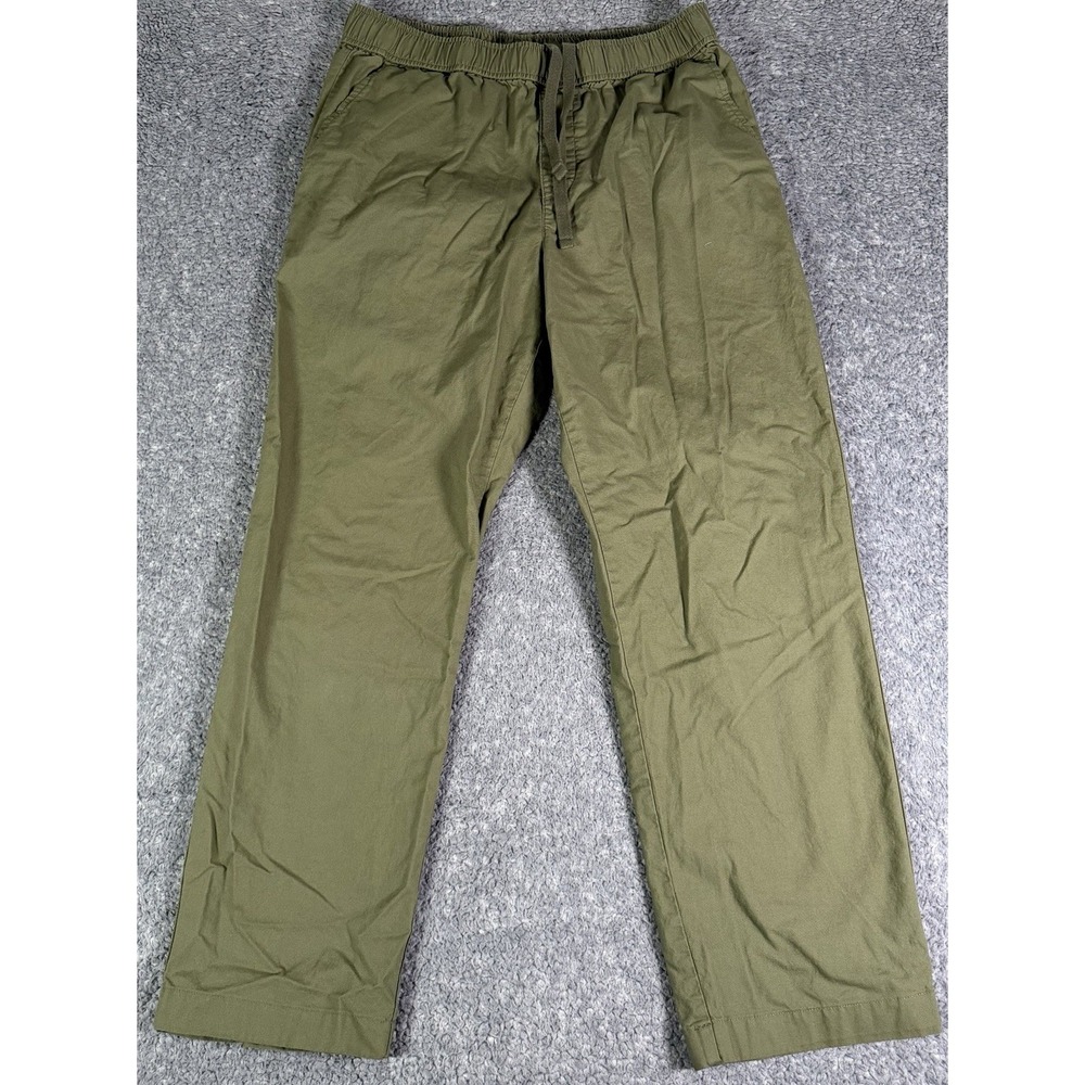 UNIQLO Women's M 100% Cotton Relaxed Ankle Pants Olive Green Drawstring Casual